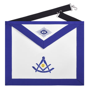 Past Master Blue Lodge Apron - Blue Grosgrain with Gold & Blue Emblem