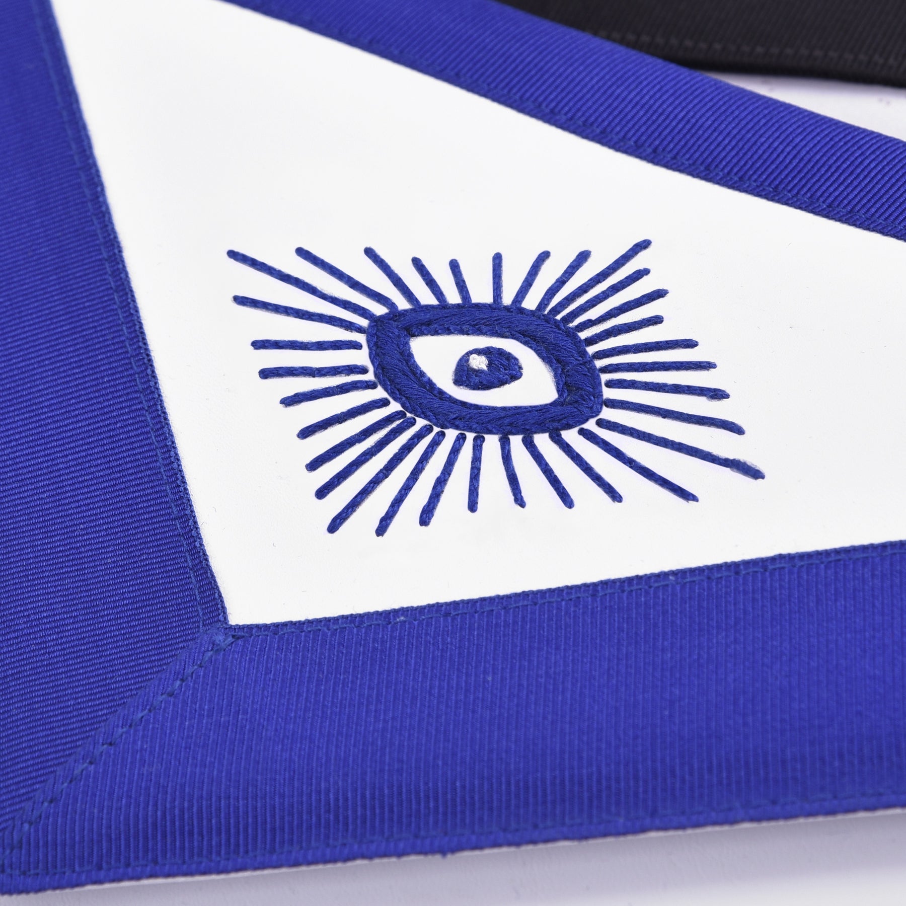 International Masons Apron - Royal Blue Ribbon Borders With Black Waist Belt