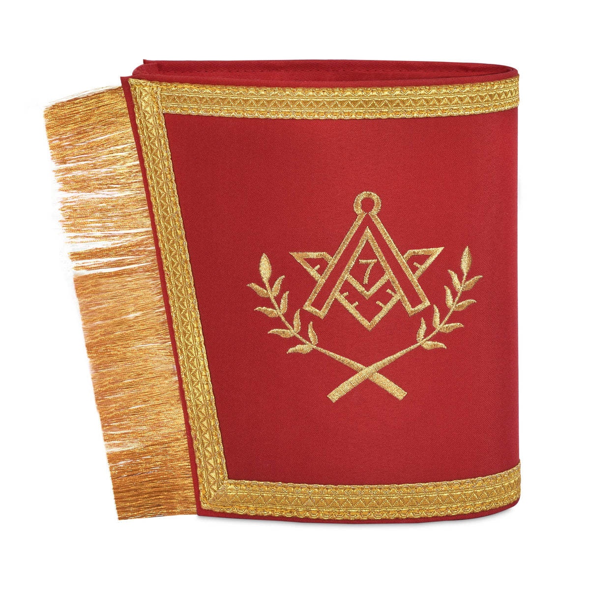 Master Mason Blue Lodge Cuff - Red with Gold Machine Embroidery Bullion & Fringe - Bricks Masons