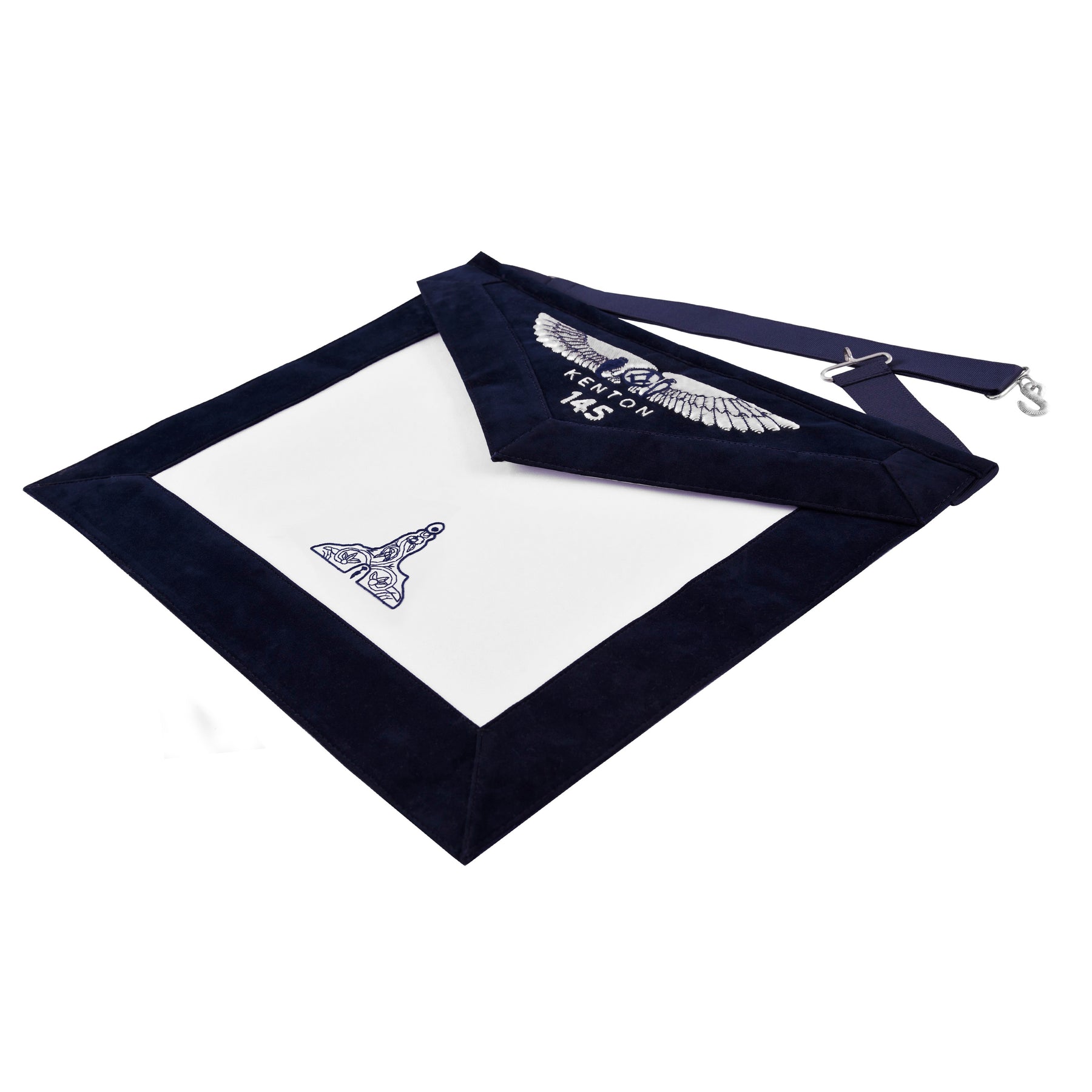 Senior Warden Officer Apron - Kenton Lodge Navy Velvet With Silver Embroidery Thread