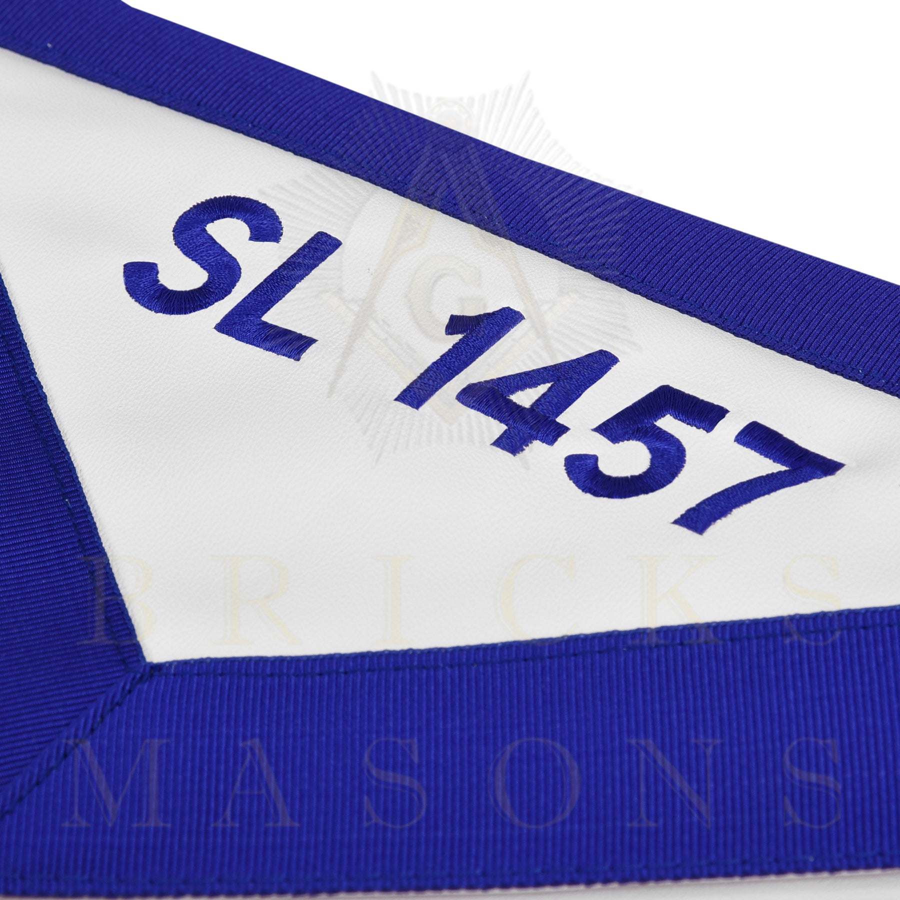 Organist Blue Lodge Officer Apron - Blue Ribbon With Machine Embroidery Customizable Flap - Bricks Masons