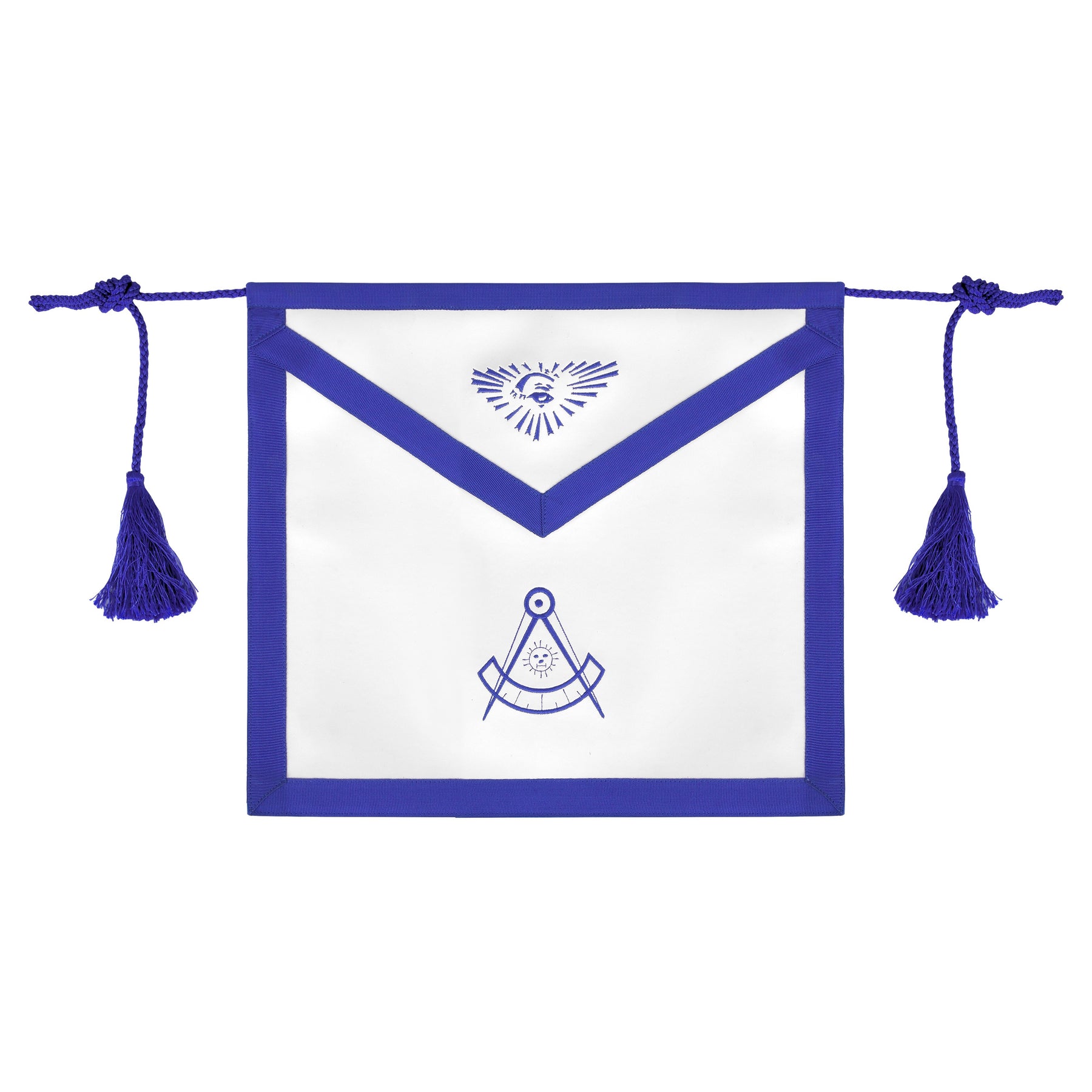 Past Master Blue Lodge Apron - White Cotton With Blue Tassels - Bricks Masons