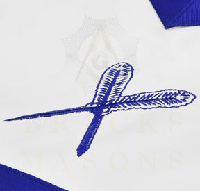 Secretary Blue Lodge Officer Apron - Blue Ribbon With Machine Embroidery Customizable Flap - Bricks Masons