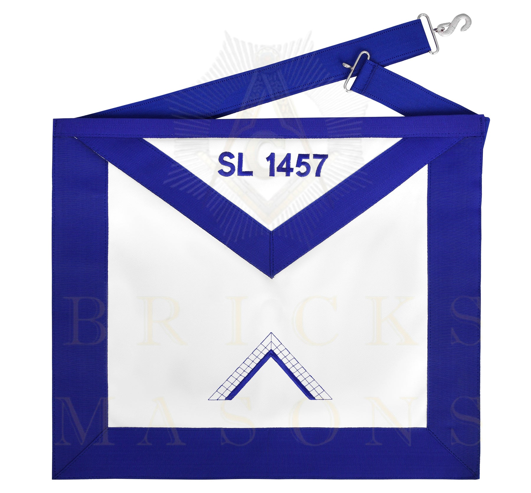 Worshipful Master Blue Lodge Officer Apron - Blue Ribbon With Machine Embroidery Customizable Flap - Bricks Masons