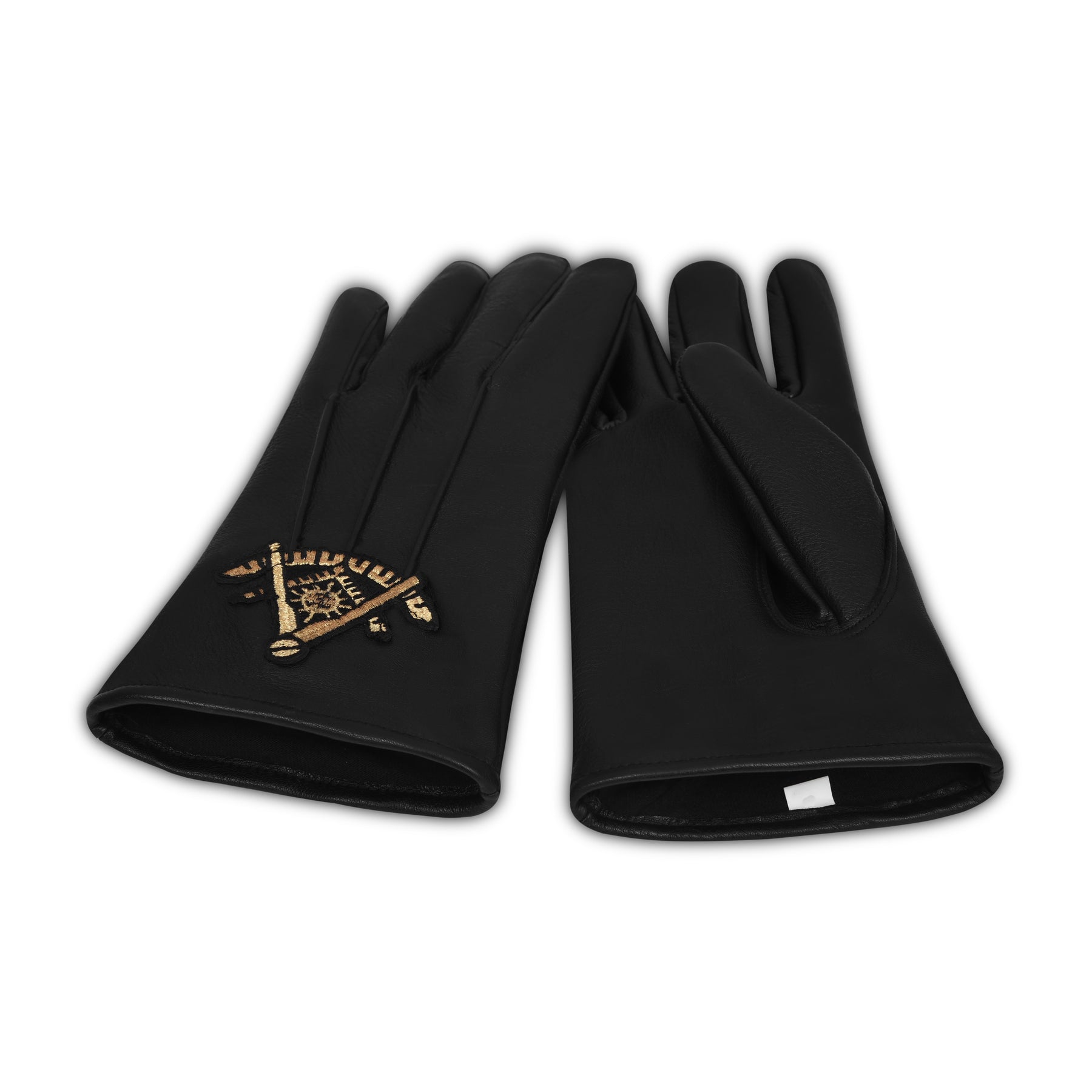 Past Master Blue Lodge Gloves - Black Leather With Gold Emblem - Bricks Masons