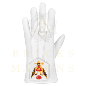 33rd Degree Scottish Rite Gloves - White Leather Eagle Wings Up Patch - Bricks Masons