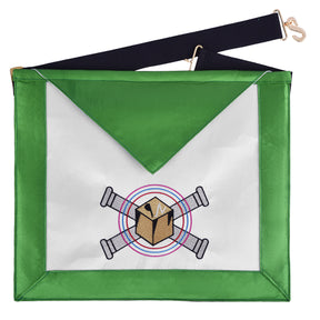 5th Degree Perfect Master Scottish Rite Apron - Green Silk Machine Embroidery - Bricks Masons