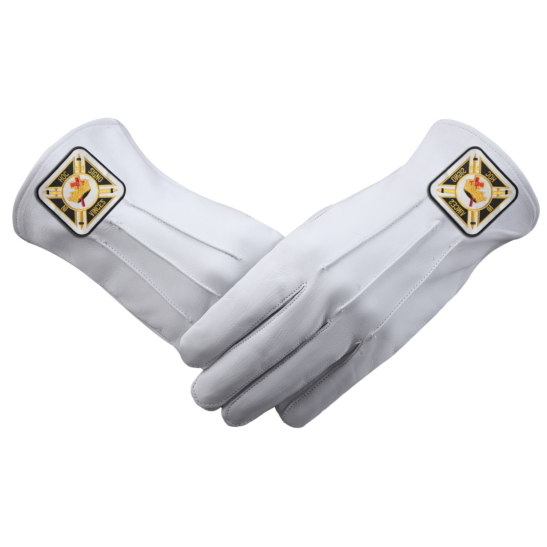 Knights Templar Commandery Glove - White Leather With Square Patch - Bricks Masons