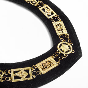 Grand Officers Blue Lodge Chain Collar - Gold Plated On Black Velvet - Bricks Masons