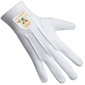 Past Potentate Shriners Glove - White Cotton With Gold Emblem - Bricks Masons