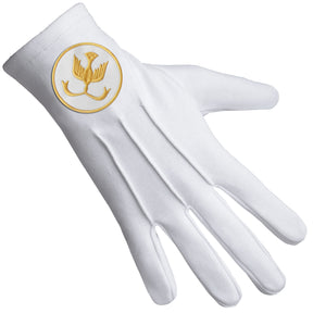 The Order Of The Golden Circle PHA Glove - White Cotton With Gold Emblem - Bricks Masons