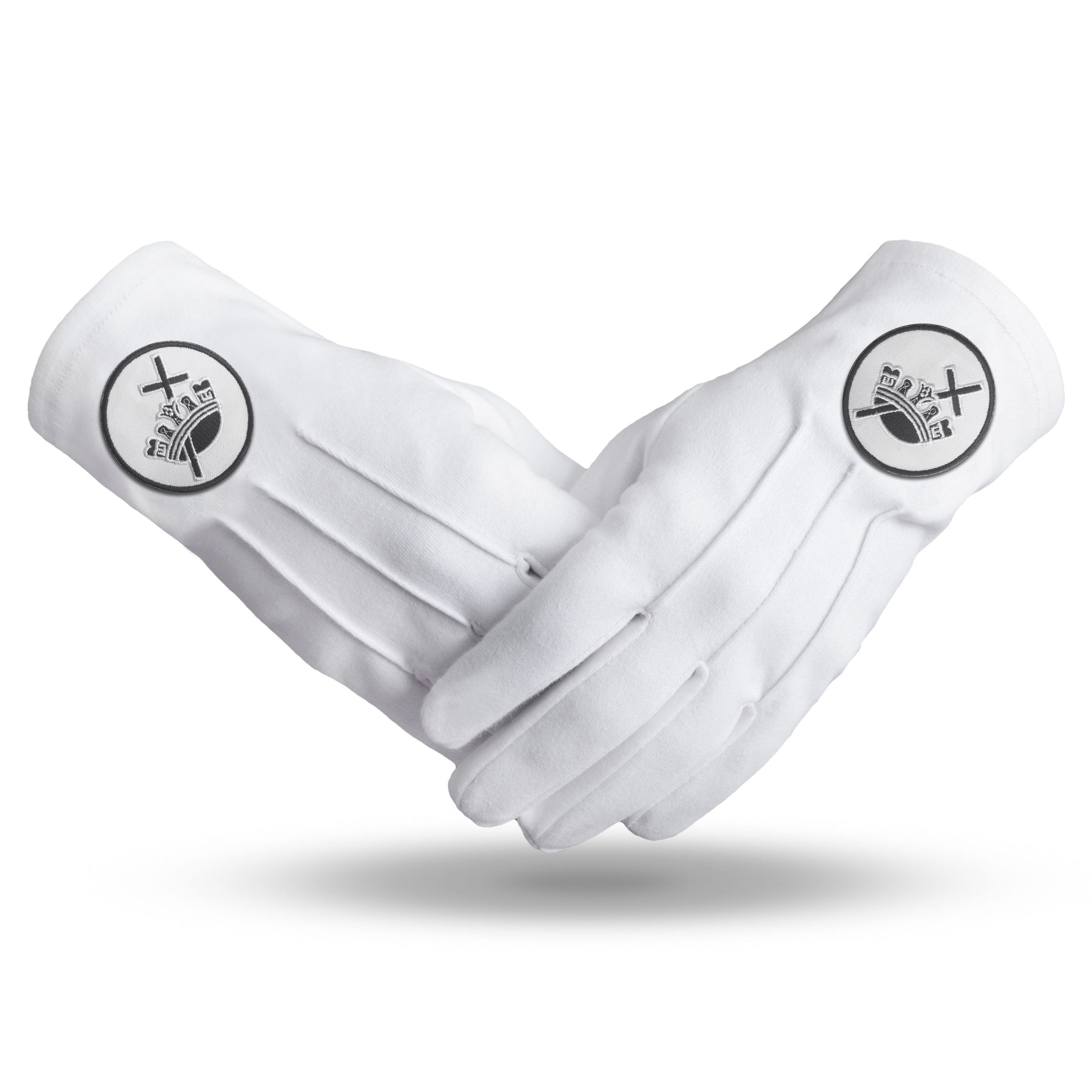 Knights Templar Commandery Glove - Pure Cotton With White & Black Patch - Bricks Masons