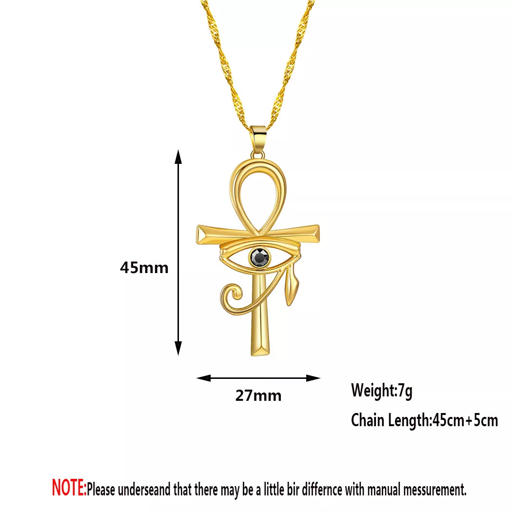 Ancient Egypt Necklace - Eye of Horus Ankh Cross Zinc Alloy - Bricks Masons