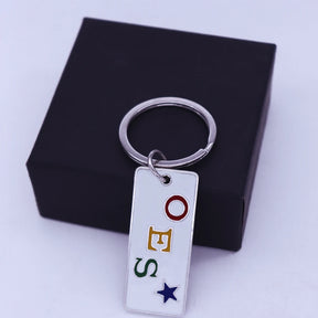 OES Keychain - Zinc Alloy White Plaque - Bricks Masons