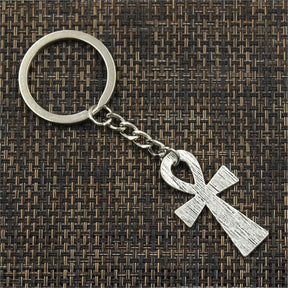 New Fashion Men 30mm Keychain DIY Metal Holder Chain Vintage Egyptian Ankh Life Symbol Cross 39x21mm Silver Color Pendant Gift - Bricks Masons