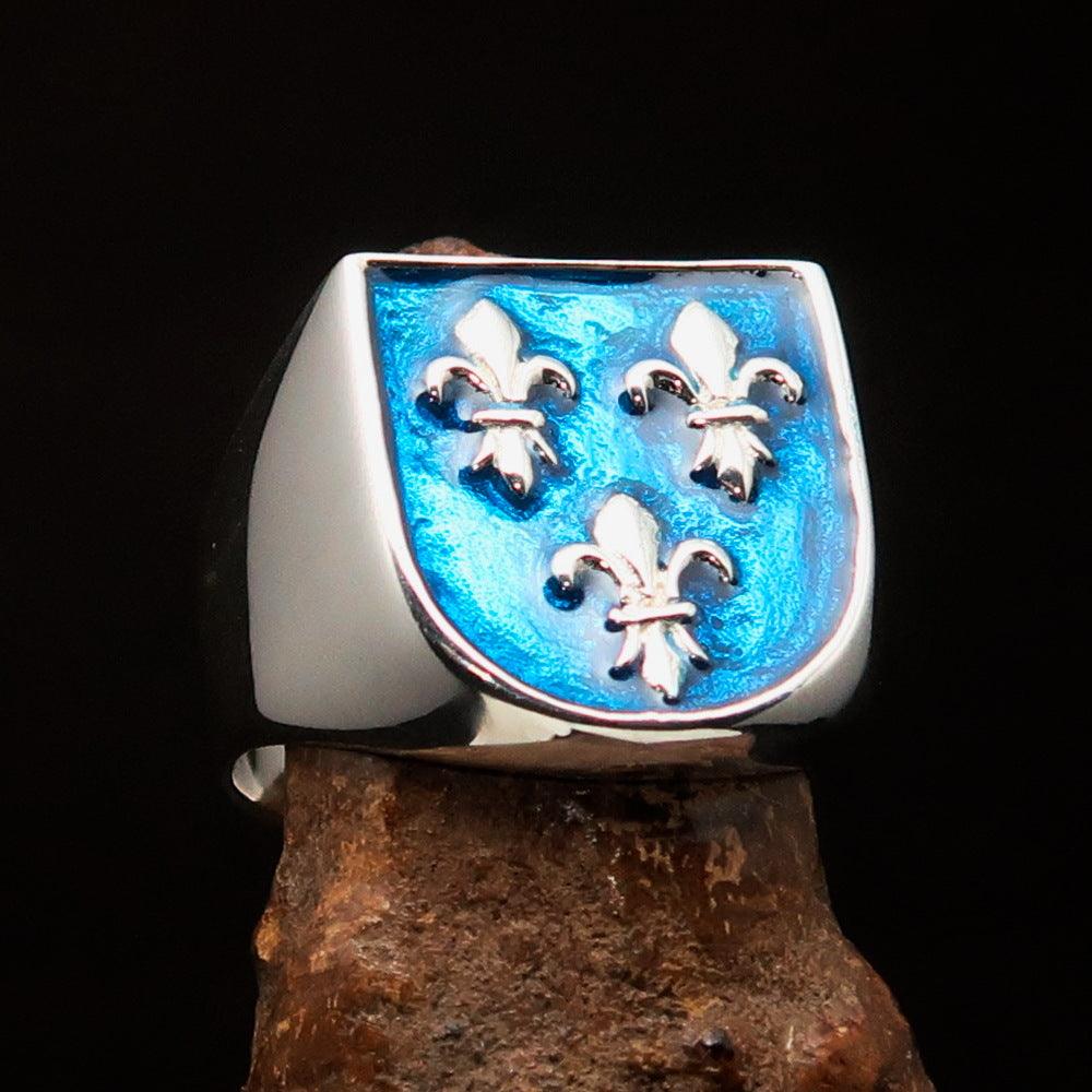 Knights Templar Commandery Ring - Blue Fleur De Lis Cross Sterling