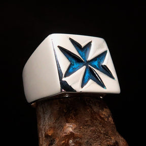 Order of Malta Commandery Ring - Silver & Light Blue Cross Sterling Silver