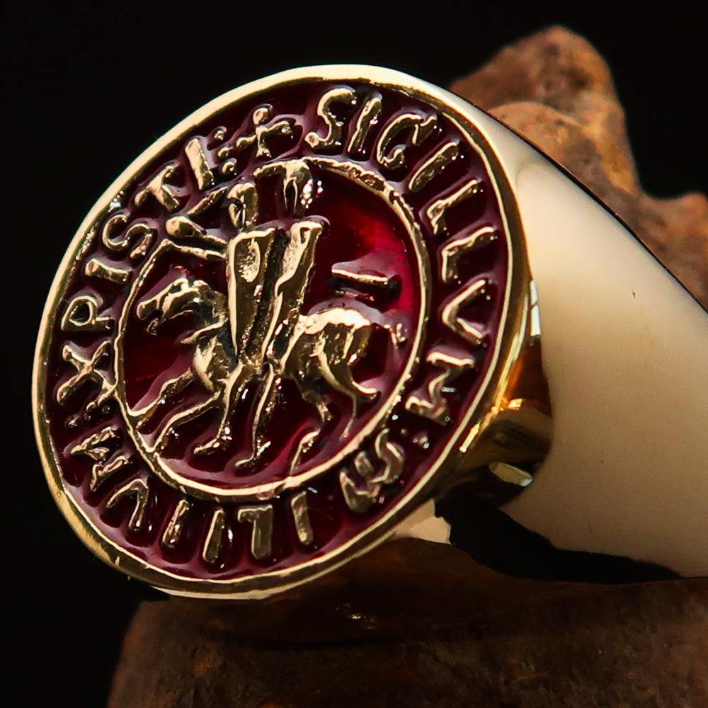 Knights Templar Commandery Ring - Gold & Red Sigillum MilItum XPISTI