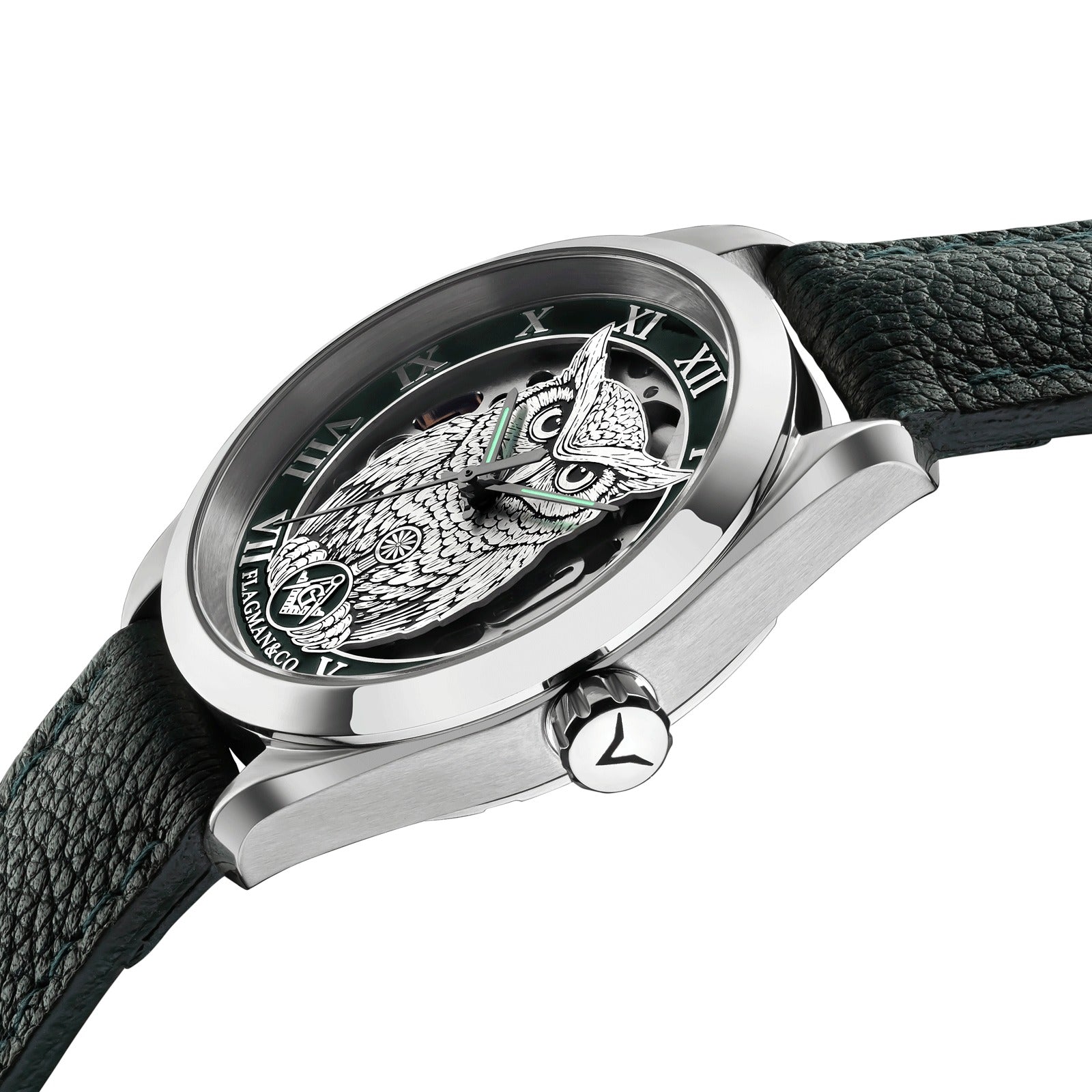 Master Mason Blue Lodge Wristwatch - Green Bezel Square & Compass G with Owl