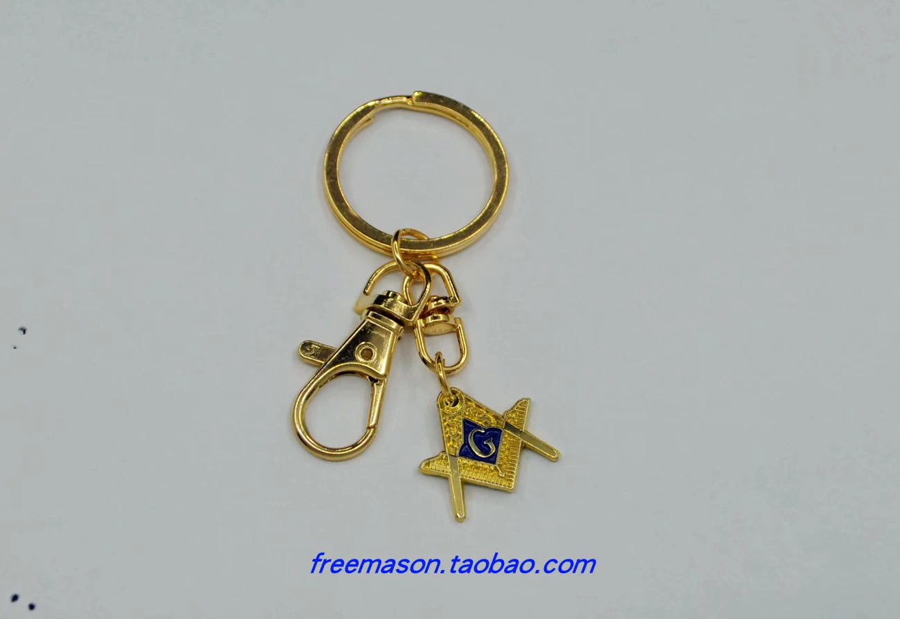 Master Mason Blue Lodge Keychain - Gold Square & Compass G Pendant - Bricks Masons