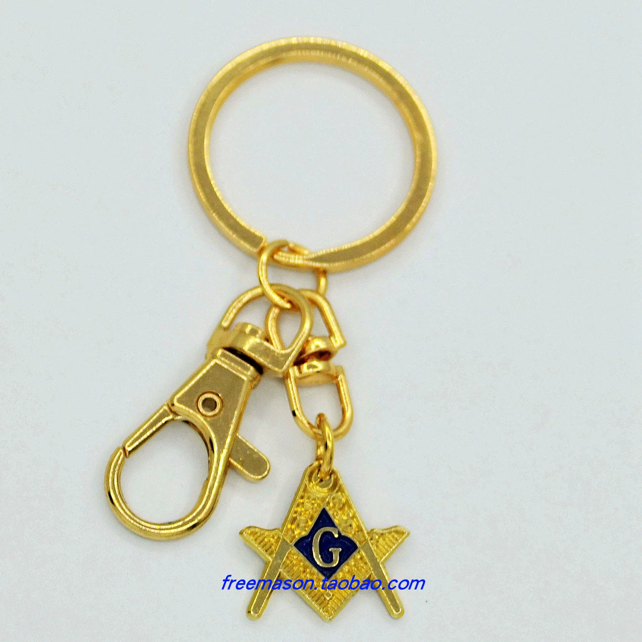 Master Mason Blue Lodge Keychain - Gold Square & Compass G Pendant - Bricks Masons