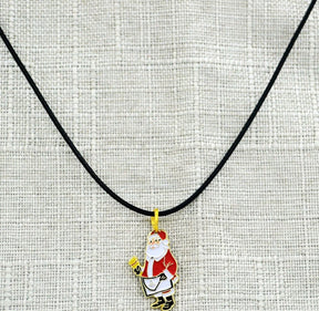 Masonic Necklace - Gold Plated Christmas Santa Pendant With Leather Chain