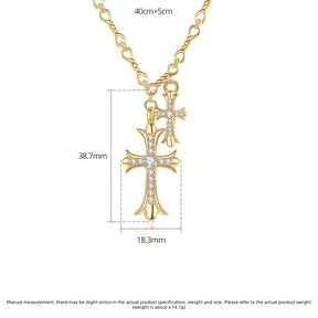 Knights Templar Commandery Necklace - Gold Plated Double Cross Zircon Pendant - Bricks Masons