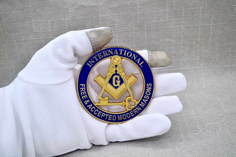 Master Mason Blue Lodge Car Emblem - Gold & Blue Plated International Free & Accepted Modern Masons - Bricks Masons