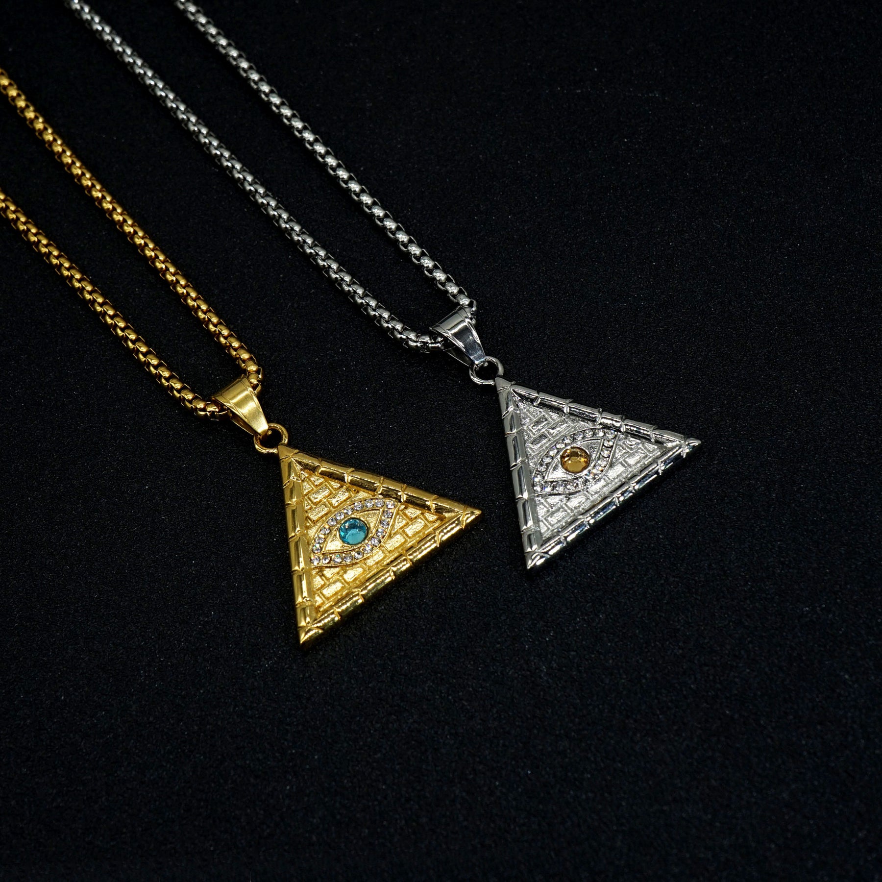 Eye Of Providence Necklace - Blue All Seeing Eye Gold Plated Pendant - Bricks Masons