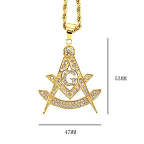 Past Master Blue Lodge Pendant - Quadrant & Square Gold Metal with rhinestones - Bricks Masons