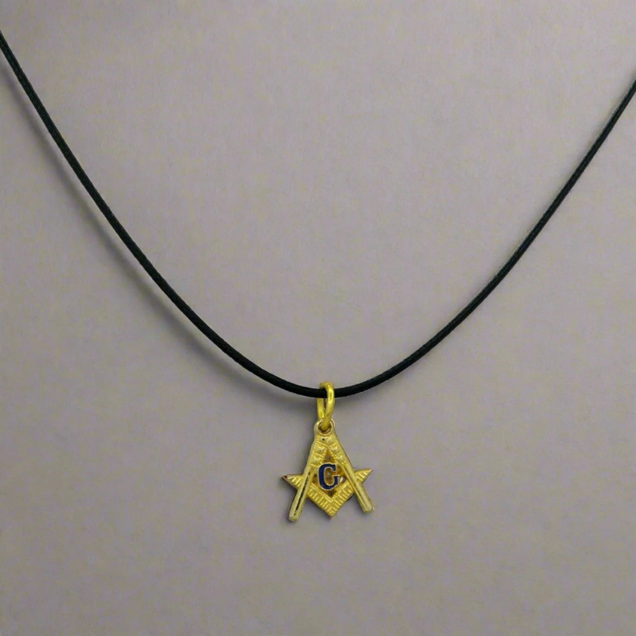 Master Mason Blue Lodge Necklace - Gold Plated Compass And Square G With Leather Chain