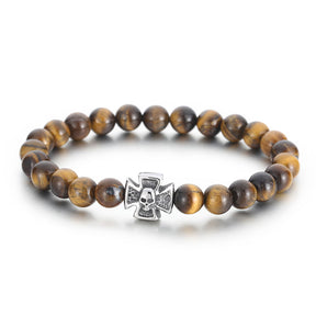 Knights Templar Commandery Bracelet - Brown 8mm Cross Onyx Gemstone - Bricks Masons