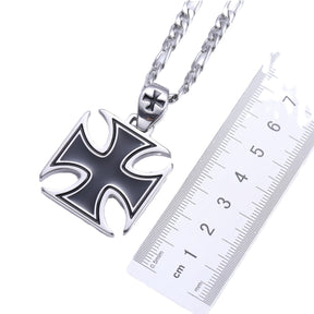 Knights Templar Commandery Necklace - Silver Stainless Steel Cross Pendant - Bricks Masons