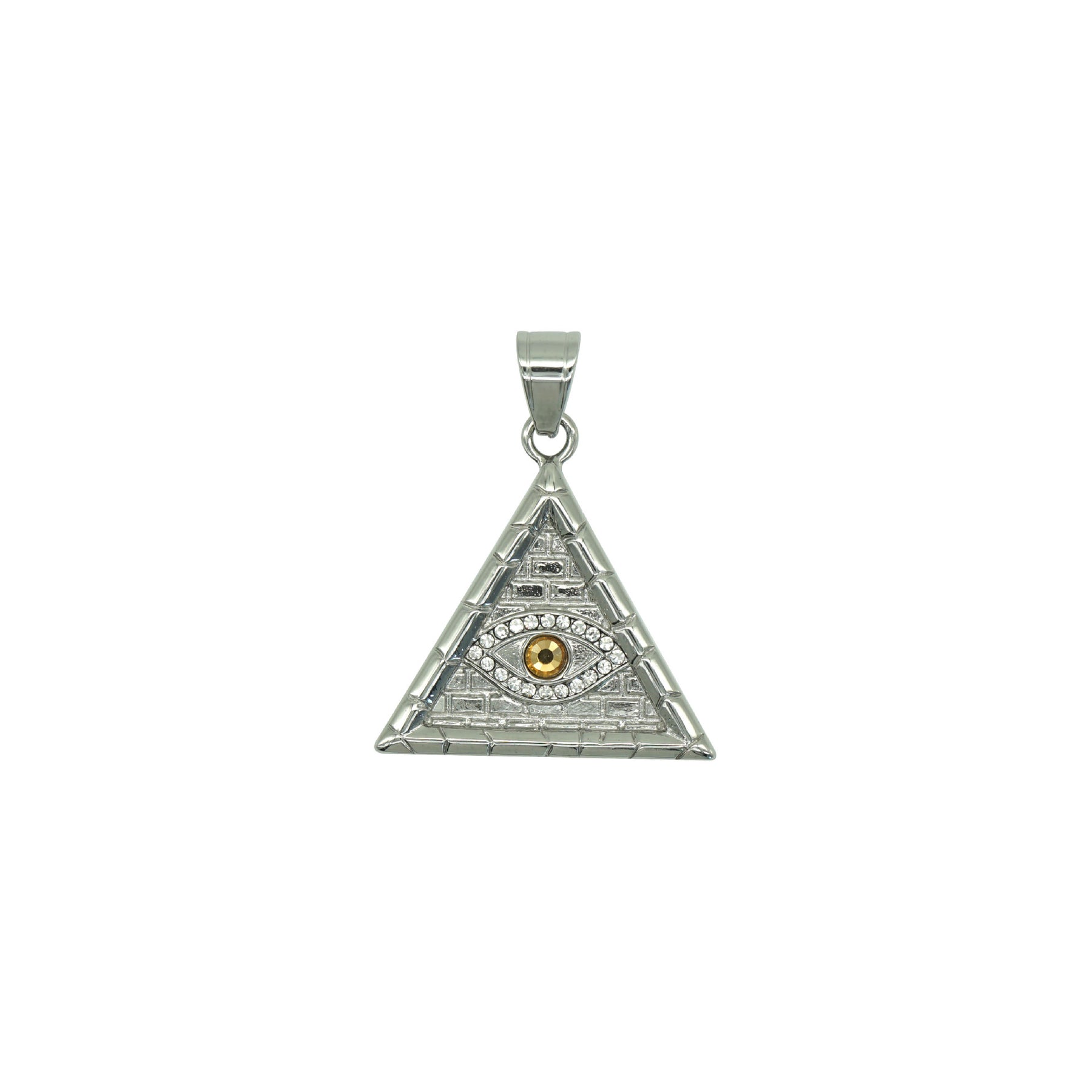 Eye Of Providence Necklace - Yellow All Seeing Eye Steel Pendant - Bricks Masons