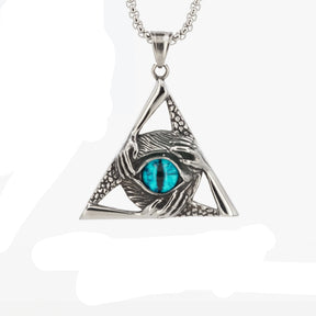 Eye Of Providence Pendant - Silver Titanium Steel Green & Blue All Seeing Eye Stone - Bricks Masons