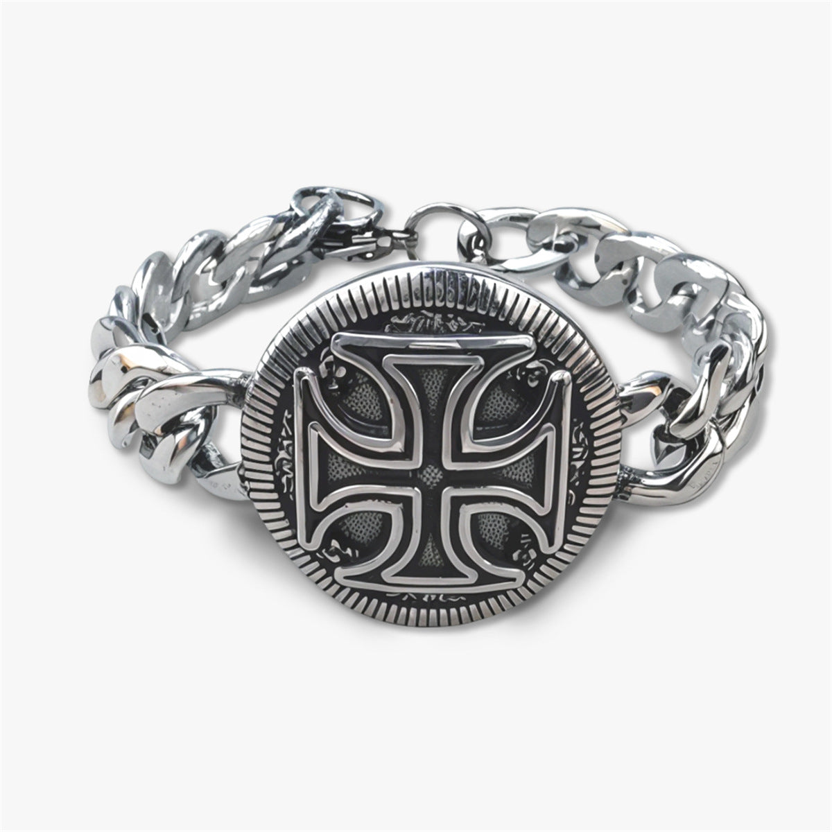 Knights Templar Commandery Bracelet - Silver Cross Vintage Cuban - Bricks Masons