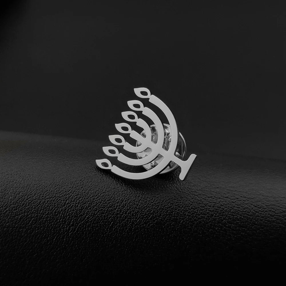 Ancient Israel Brooch -  Stainless Steel Jewish  Menorah - Bricks Masons