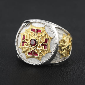 Sovereign Grand Inspector General Scottish Rite Ring - Sterling Silver Gold & Red - Bricks Masons