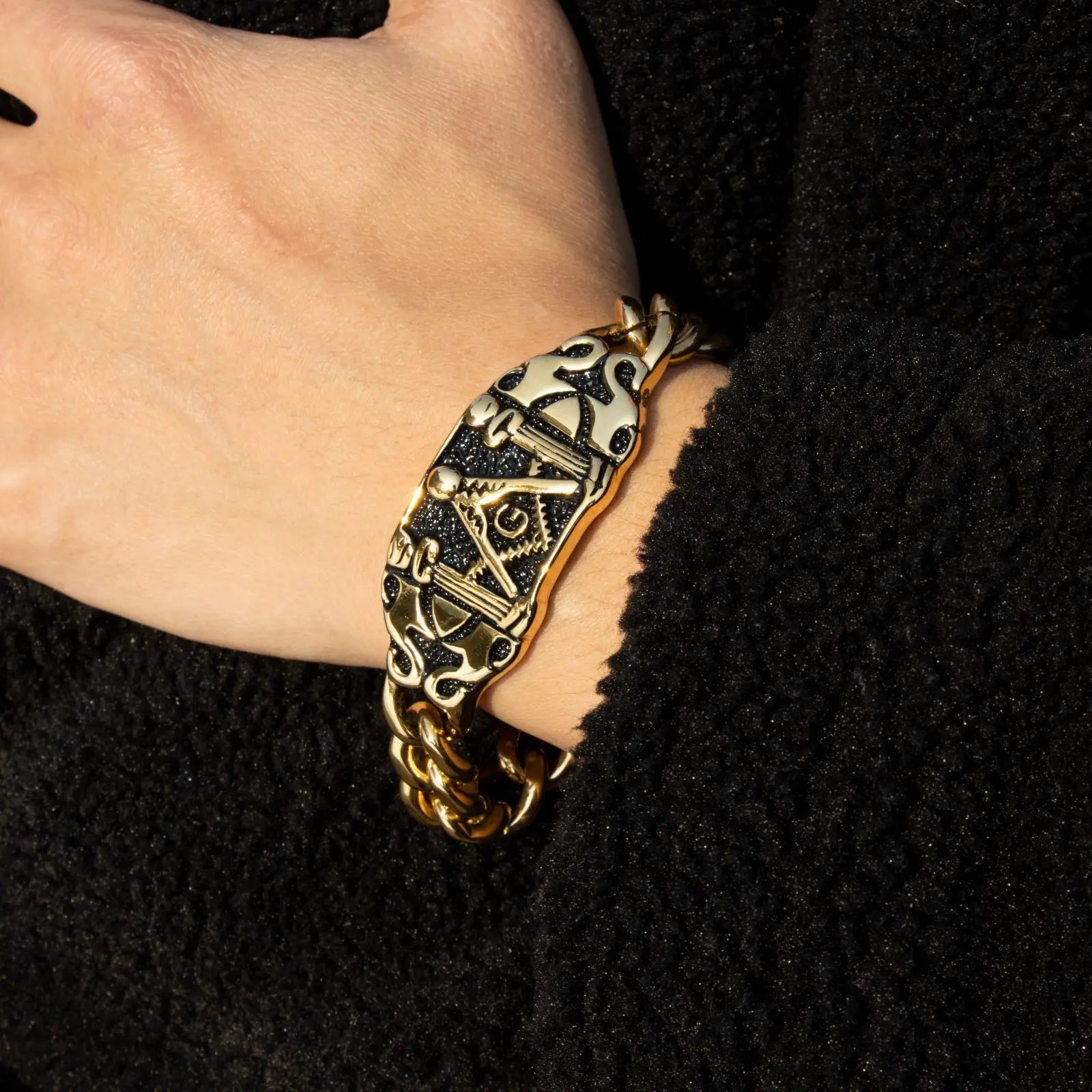 Master Mason Blue Lodge Bracelet - Gold Stainless Steel Square & Compass G - Bricks Masons