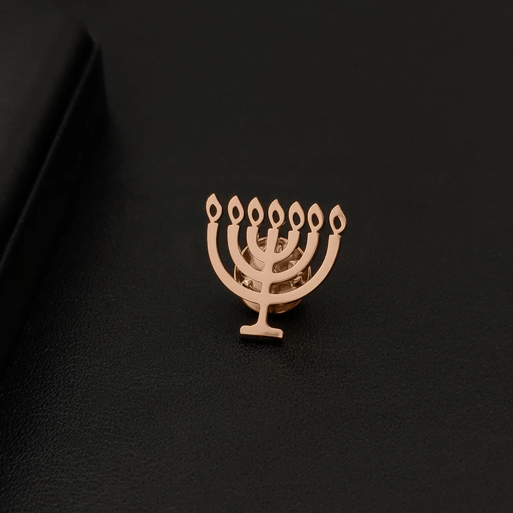 Ancient Israel Brooch -  Stainless Steel Jewish  Menorah - Bricks Masons