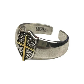 Knights Templar Commandery Ring - Shield Cross Silver Color - Bricks Masons