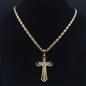 Knights Templar Commandery Necklace - Amulet Crystal Gold Color Stainless Steel - Bricks Masons