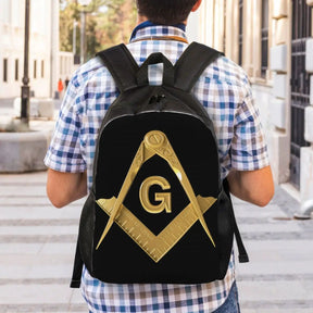 Master Mason Blue Lodge Backpack - Gold Adjustable Strap Nylon - Bricks Masons