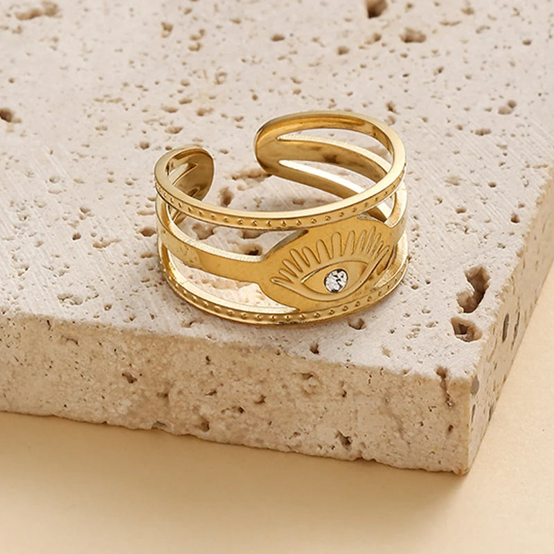 Eye Of Providence Ring - Stainless Steel Gold Plated - Bricks Masons