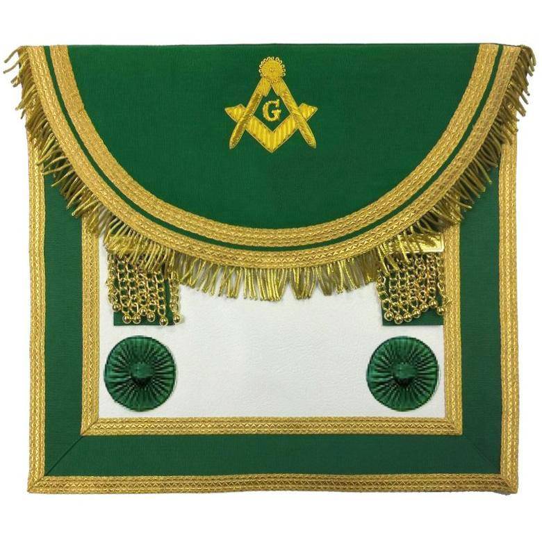 Master Mason Craft Scottish Regulation Apron -  Green with Two Rosettes