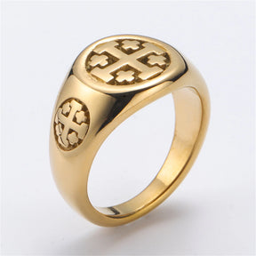 Knights Templar Commandery Ring - Gold Color Jerusalem Cross Stainless Steel - Bricks Masons