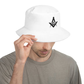 Master Mason Blue Lodge Bucket Hat - White 100% Cotton - Bricks Masons