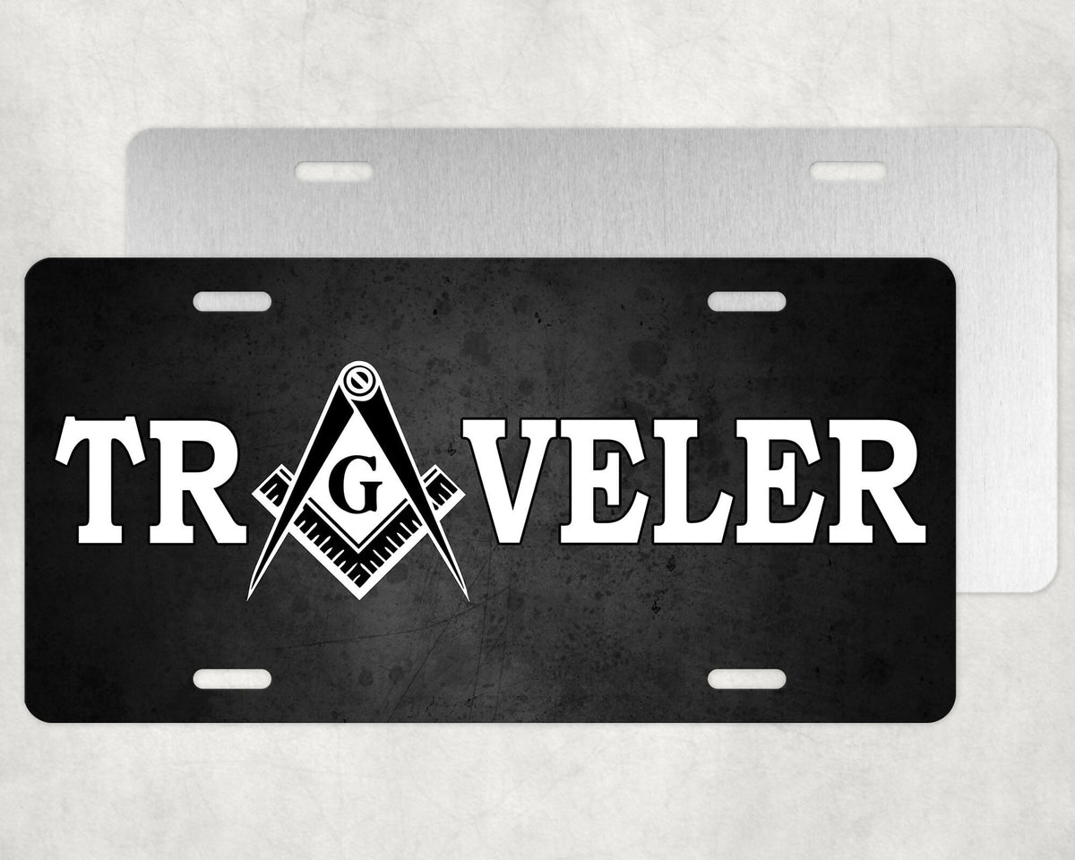 Master Mason Blue Lodge License Plate Frame - Traveler Mason High Gloss Aluminum - Bricks Masons