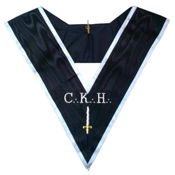 Deuxième Grand Juge 30th Degree French Collar - Black Moire with White Borders - Bricks Masons