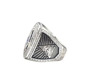 Master Mason Blue Lodge Ring - White Gold Plated With Rhinestones - Bricks Masons